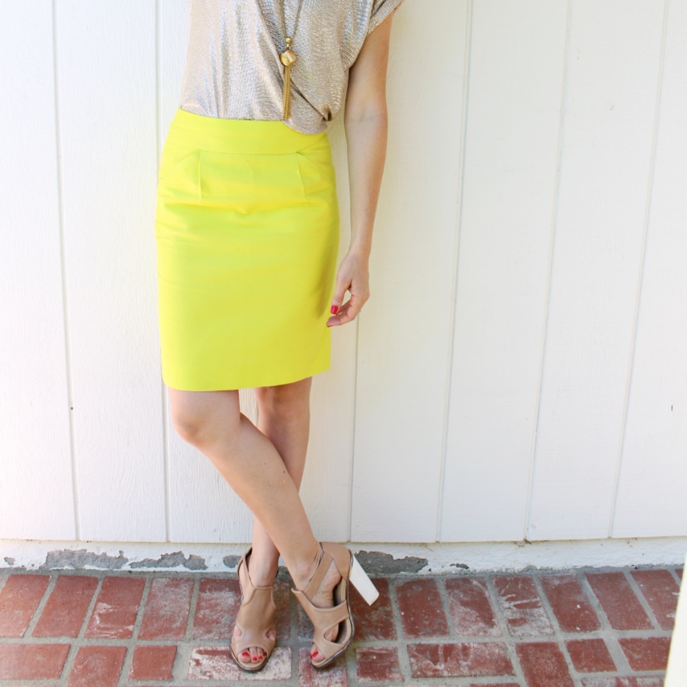 J. Crew Chartreuse Yellow Pencil Skirt
